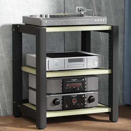 ILOOXI Multifunktionale HiFi-Rack AV-Regal, Audio-Rack-Schrank, 2/3/4/5-stufiger Audio-Video-Medienständer Mit Höhenverstellbarem Regal, Für Verstärker/Player/TV-Zubehör(3 Tier-60x50x65cm)