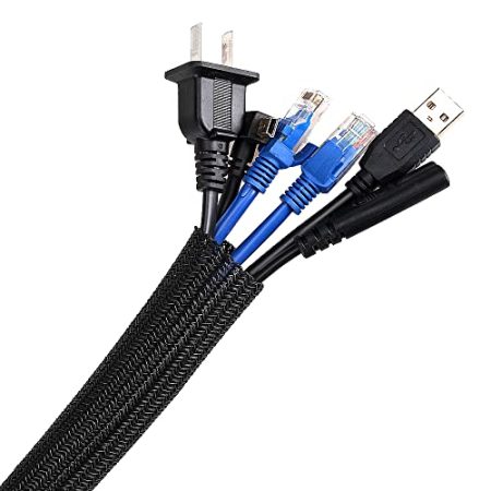 AGPTEK 2m Kabelschlauch, 15-25mm selbstschließend Kabelkanal, Flexibler gewebter Kabelmantel, Kabelmanagement für Schreibtisch, TV, Computer, PC, Kabelschutz für Hund, Katze, Schwarz