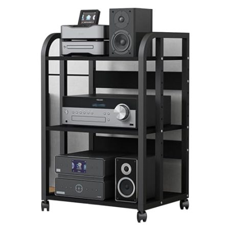Audio Rack HiFi Regal 5 4 3 2 Etagen Stereo-Komponenten-Rack/-Schrank, Heavy Duty Heimbüro Audio-/Video-Medienständer mit verstellbarem Regal, Rollendes Hochregal für Player/TV-Zubehör(Size:3 Tier-H