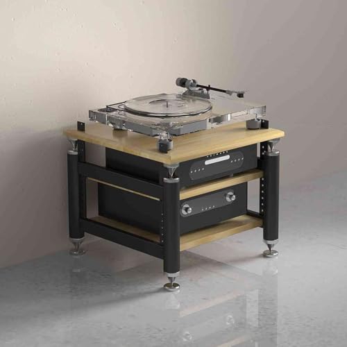 YQMHEZ Schwebende Regale aus Holz, Standhalterung for Audio- und Videomedien, AV-Schrank mit offenem Ende, for DVD-Player, Spielekonsolen, Kabelboxen, TV-Zubehör(Black+Wood,3 Tier)