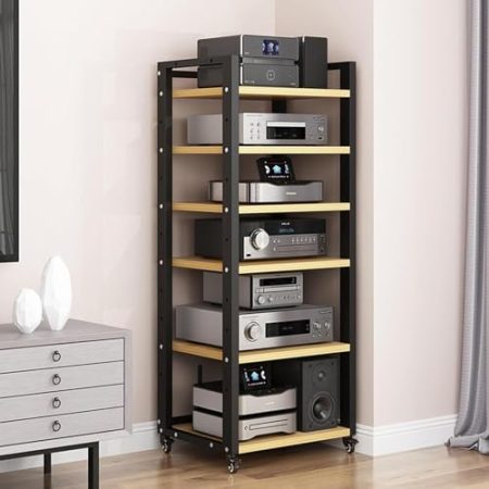 7/6/5-stufiger AV-Medienständer, CD-Player-Ständer, Heim-Stereo-Rack-System mit höhenverstellbarem Regal, robuster Eck-TV-Ständer, Audio-/Video-Komponentenschrank for Verstärker/Player/TV-Zubehör(Colo