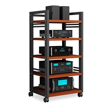 AErosx 5-stufiger AV-Medienständer Mit Höhenverstellbarem Holzregal, Videospielkonsolenregal, Audio-Rack-Tower, TV-Schrank, for Spielekonsolen/DVD-Player/Projektor/Sky-Box/TV-Zubehör (Color : B)