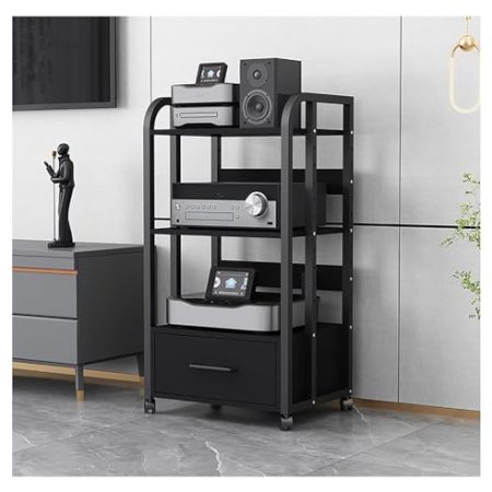 audio rack hifi regal Heimstereo-Racksystem Mit Höhenverstellbarem Regal Und Rädern, Schwerlast-Audio/Video-Komponentenschrank Für Verstärker/ Player/ TV-Zubehör ( Color : 3 tier-with drawer-100cm )