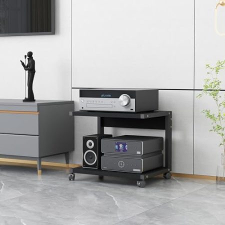 Generisch Beweglicher Medienständer mit 2 Ebenen, multifunktionales offenes Lagerregal für DVD-Player/TV-Boxen/Spielekonsolen/TV-Zubehör, Audio-Video-Stereo-Komponentenschrank (C, H 45 cm)