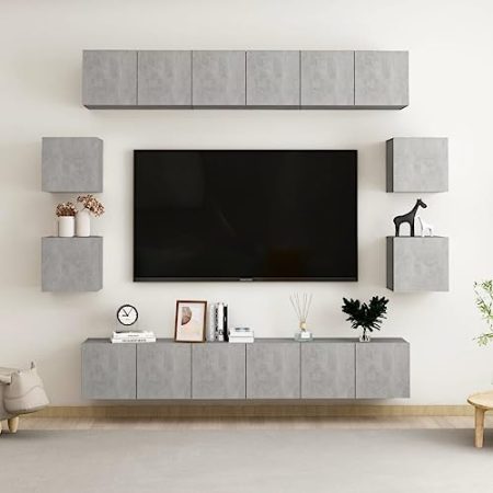 AJJHUUKI Home Outdoor Others10-teiliges TV-Schrank-Set Beton Grau Holzwerkstoff
