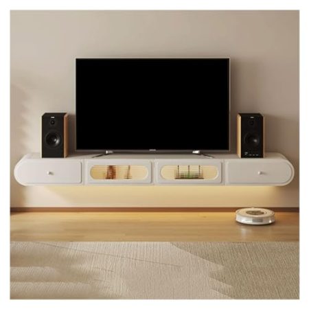 Fernsehschrank Ultradünner schwebender 78,7-Zoll-TV-Ständer mit LED-Leuchten, hängender TV-Schrank, Entertainment-Center-Medienkonsole, wandmontierter Regal-Medienkonsolenschrank mit großem Stauraum f