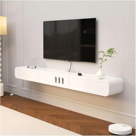 Wandmontierter TV-Schrank Weißer schwebender TV-Ständer mit Medienschränken und Schubladen, wandmontierter TV-Ständer, Regalschrank, Entertainment-Center Wandmontiertes Unterhaltungszentrum ( Size : 1