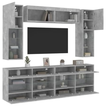 AJJHUUKI Home Outdoor Others6-teiliges TV-Wandschrank-Set Möbel Schränke mit LED-Leuchten Betongrau