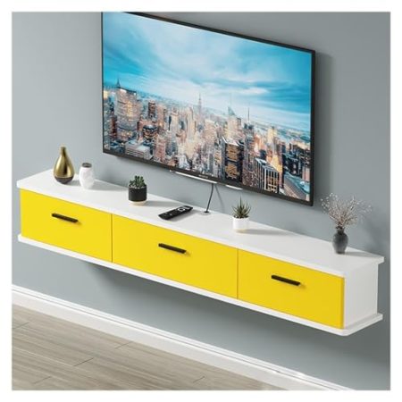 TV Schrank Schwebender TV-Wandschrankständer, an der Wand montierte Medienkonsole mit Kabellöchern für die Steckdose, modernes Aufbewahrungsregal für Entertainment-Center für Wohnzimmer, Schlafzimmer