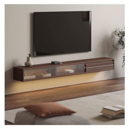 Fernsehschrank Schwebender TV-Ständer aus Holz zur Wandmontage, schwebendes Entertainment-Center mit Regalen, schwebender TV-Schrank, TV-Regal, TV-Konsole for unter dem Fernseher, schwarzes Walnusshol