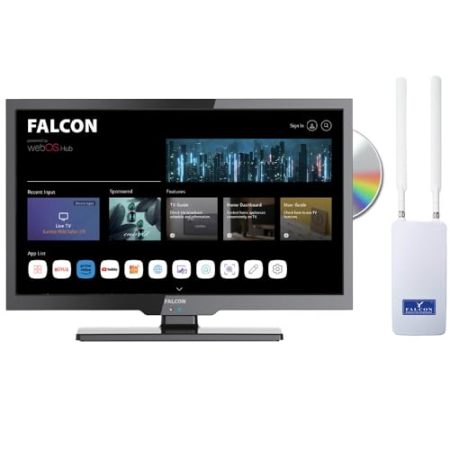 Falcon WebOS Smart FHD Camping-TV und mobiler Booster-Internet-Router ist eine kombinierte Lösung mit Freeview Play, Netflix, Prime Video, Disney+, YouTube und mehr (19" WebOS SMART Combo Bundle)