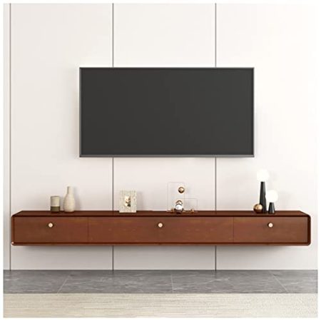 ZXNANA Schwimmendes TV-Ständerregal, wandmontierter TV-Schrank, Aufbewahrungsregal für Medienkonsole, Unterhaltungszentrum, mit Kabellöchern (Brown a)