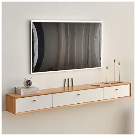 ZXNANA Schwimmendes TV-Ständerregal, wandmontierter TV-Schrank, Aufbewahrungsregal für Medienkonsole, Unterhaltungszentrum, mit Kabellöchern (Beige a)