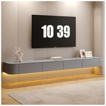 Generisch An der Wand montierter TV-Aufbewahrungsschrank mit Tür, große TV-Stauraumbank für Wohnzimmer und Büro, Moderne schwebende TV-Einheit mit Schublade, eleganter TV-Schrank für Wohnungen (grau,