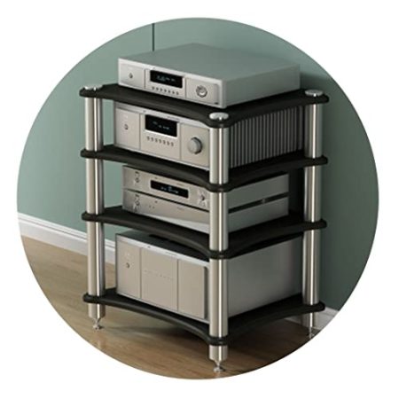 XHYDDLKJ Modernes schwarzes 4-stöckiges Regal, TV-Ständer, Verstärkerschrank, Lautsprecher-Equipment-Regal