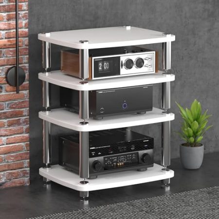 JIAHESHYP 3/4-stöckiger AV-Medienständer, Videokomponentenschrank, Stereoständer, Moderner AV-Schrank, Eck-TV-Ständer for Projektor/TV-Zubehör (Color : C, Size : 4-Tier)