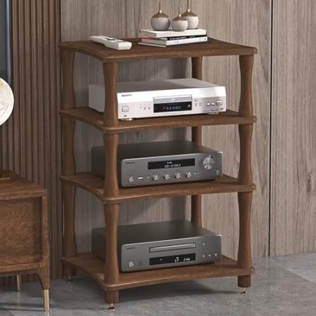 YHWKGZ Hi Fi Rack, Holz- Audio Rack Hi Fi Regal,Bodenstehend Projektor-Phonoschrank, Entertainment- Hi Fi Regal, Unterstützt Spielekonsole/Kabel-TV-Box/TV-Zubehör(Brown,23.6x33.8/60x86cm)