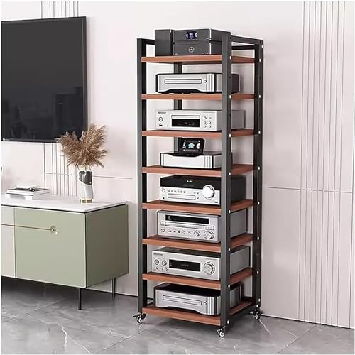 Extra hohe mobile Stereo-Racks und -Ständer mit Rädern, 5-, 6-, 7- und 8-stufiger Audio-/Video-Komponentenschrankwagen für Zuhause/Büro/Wohnzimmer, freistehender AV-Medienständer (Schwarz-A,