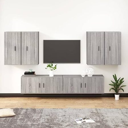 AJJHUUKI Home Outdoor Others6-teiliges TV-Schrank-Set, Grau, Sonoma, Holzwerkstoff