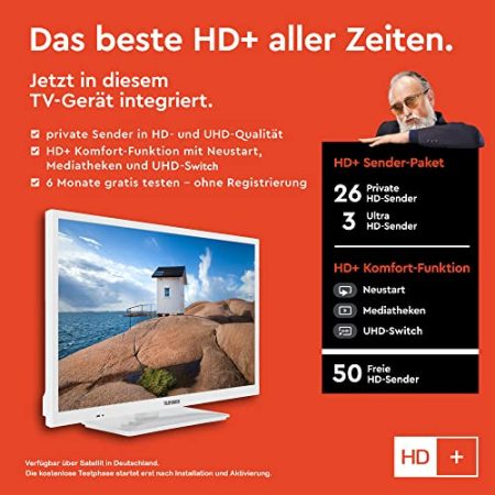 TELEFUNKEN XH24SN550MVD-W 24 Zoll Fernseher/Smart TV (HD Ready, HDR, Triple-Tuner, 12 Volt, DVD-Player) - 6 Monate HD+ inklusive [2023], Weiß