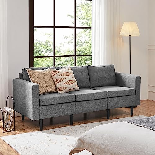 Yaheetech Leinen Sitzsofa 3-Sitzer-Sofa Couch Polstersofa Wohnzimmersofa für 3 Personen, max.340 KG belastbar, für Schlafzimmer, Hellgrau, 188,5 cm L × 79 cm B × 80 cm H, Zubehör im Staufach