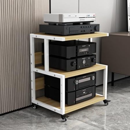 Generisch Rack-Ständer für Stereo-Audiokomponenten, beweglicher Eckregalturm für Medien – Aufbewahrungs-Organizer für DVD-Player/Verstärker/Projektor/TV-Zubehör, Gerätedisplayhalter (3 Ebenen – 69 cm