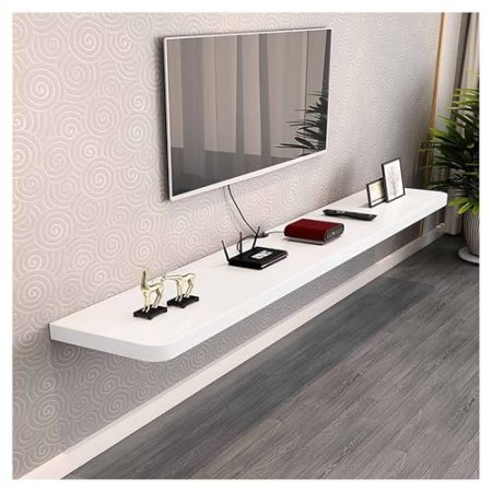 TV Schrank Schwebender TV-Ständer, Hängende TV-Konsole, Wandmontierter TV-Schrank aus mattiertem Massivholz, Multimedia-Aufbewahrungsregal aus Holz für Wohnzimmer, Unterhaltungsraum, Büro (weiß, 120 x