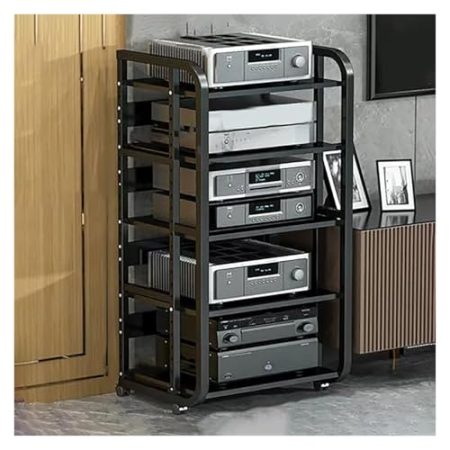 Audio Rack Hifi Regal Audio-Rack-Montageschrank Aus Stahl Und Massivholz, AV-Medienständer Mit Höhenverstellbaren Regalen, Mehrschichtiges Unterhaltungsregal For TV-Zubehör, Stereoständer Mit Universa
