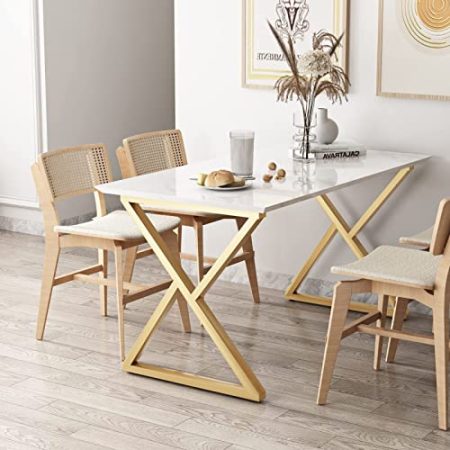 2 x goldene Esstisch-Beine, industrieller Stahl, X-Rahmen, Schreibtischbeine, 71 cm x 60 cm, robuste Computer-Schreibtischbeine