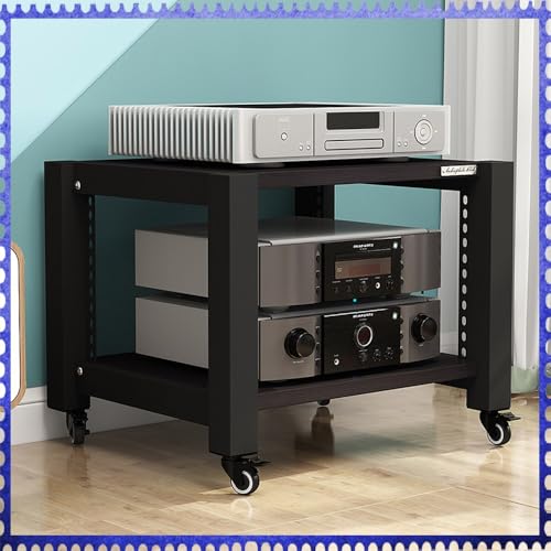IMUNKT AV-Medienstände, Audio Rack HiFi Regal Mit Rollen, 2 3 4 5 Etagen, Stereoschrank, Verstellbar Verstärker-Rack, Offene Medienspeicher Für DVD, TV Boxen, Streaming-Geräte(Black,40cm/16in)
