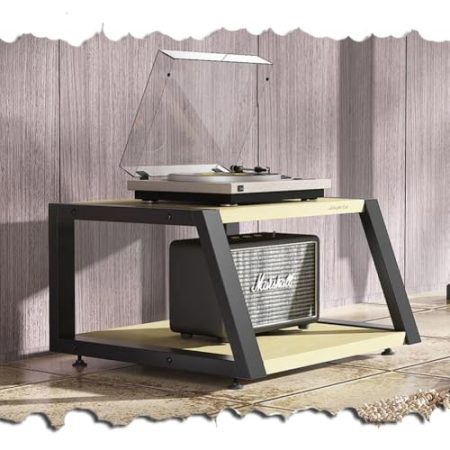 HAEKEBC Eckregal Mit 2/3/4 Ebenen, Audioständer, Retro Audio Rack HiFi-Audioschrank Für DVD-Player, TV-Zubehör, Holzregale, Offenes Lagerregal Für Heimkino(White Maple,2Tier)