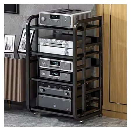 Audio Rack Hifi Regal Audio-Rack-Montageschrank Aus Stahl Und Massivholz, AV-Medienständer Mit Höhenverstellbaren Regalen, Mehrschichtiges Unterhaltungsregal For TV-Zubehör, Stereoständer Mit Universa