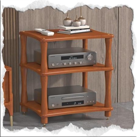 ILOOXI HiFi Rack Aus Holz, Plattenspieler Tisch, Audio-Video-Medienständer, 1 2 3 4 Ablagen Druckertisch, Audio-Regal Audio-Rack HiFi-Rack-AV-Regal Für Verstärker/Player/TV-Zubehör ﻿ ﻿(Teak,3-Tier-hig
