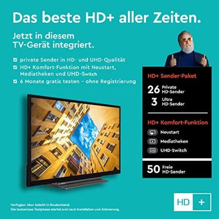 Toshiba 32LK3C63DAY 32 Zoll Fernseher / Smart TV (Full HD, HDR, Triple-Tuner, Alexa Built-In, Bluetooth) - 6 Monate HD+ inklusive [2022] [Energieklasse F]