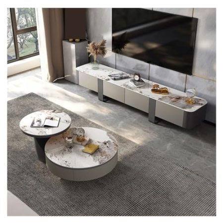 TV Lowboard Hängend Luxuriöser TV-Ständer mit Schieferplatte und Metallbeinen, moderner Entertainment-Center-Medienkonsolentisch mit 4 Schubladen zur Wohnzimmerdekoration, 78,7/86,6 Zoll TV-Schrank (