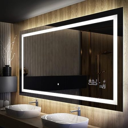 Badspiegel 100x80cm mit LED Beleuchtung - Wählen Sie Zubehör - Individuell Nach Maß - Beleuchtet Wandspiegel Lichtspiegel Badezimmerspiegel - LED Farbe zu Wählen Kaltweiß/Warmweiß L15