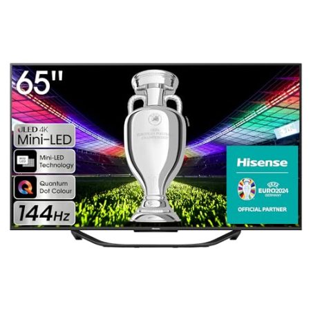 Hisense 65U7KQ 164 cm (65 Zoll) Fernseher 4K Mini LED ULED HDR Smart TV, Quantum Dot, 120Hz, HDMI 2.1, Game Mode Pro, Dolby Vision IQ & Atmos, Bluetooth, Alexa Built-in, Anthrazit [2023], Schwarz
