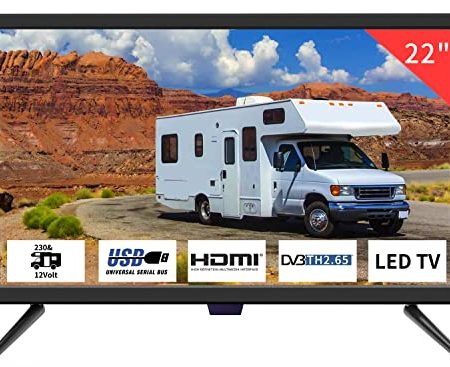 TV 22 Zoll,HD 1080P TV Mit Digitalen Tunern DVB-T2 Freeview Empfangen Sie,12Volt TV Mit HDMI,USB,RCA,VGA Eingängen Für zu Schlafzimmer, Wohnmobile