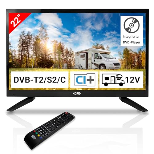 21.5" Zoll (55 cm) LCD Fernseher Xoro HTC 2249 mit HDTV Triple Tuner, integrierter Slot-In DVD Player, USB 2.0 Mediaplayer, CI+ Schacht, 12V Anschluss, schwarz