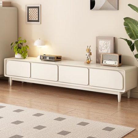 HJYryhyfddply Tv Schrank, Medienkonsole mit 4 Schubladen, Modernes Entertainment-Center for Wohnzimmer (Weiß)