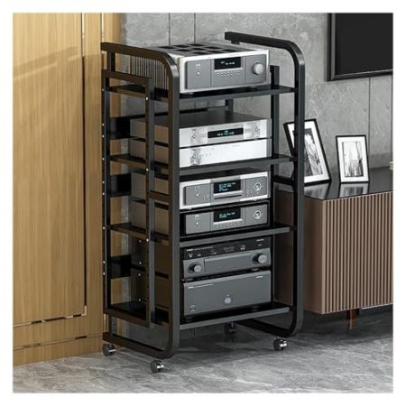 Audio Rack Hifi Regal Audio-Rack-Montageschrank Aus Stahl Und Massivholz, AV-Medienständer Mit Höhenverstellbaren Regalen, Mehrschichtiges Unterhaltungsregal For TV-Zubehör, Stereoständer Mit Universa