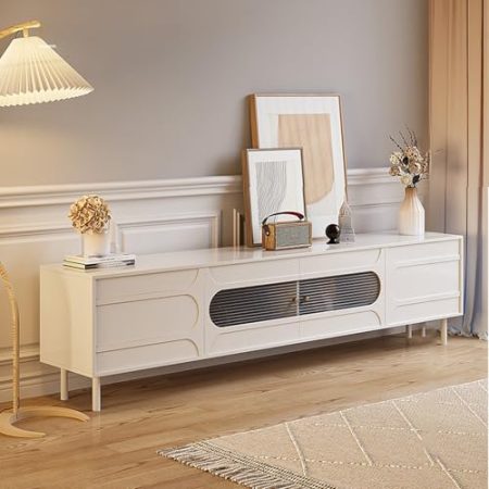 HOLGVE TV-Schrank Holz, Fernsehtisch TV Board, TV-Lowboard, Fernsehschrank mit Aufbewahrungsschrank Und Kabellöchern, für Schlafzimmer und Wohnzimmer(160cm/62.9in)