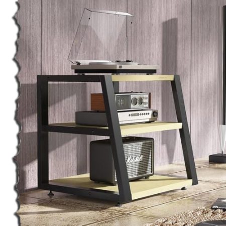 HAEKEBC Eckregal Mit 2/3/4 Ebenen, Audioständer, Retro Audio Rack HiFi-Audioschrank Für DVD-Player, TV-Zubehör, Holzregale, Offenes Lagerregal Für Heimkino(White Maple,3Tier)