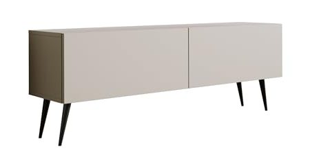 3E 3xE living.com TV-Schrank: Zwei Türen, Zwei Regale, Farbe Kaschmir, Schwarze Beine, A: B: 140 cm, H: 52 cm, T: 32 cm,
