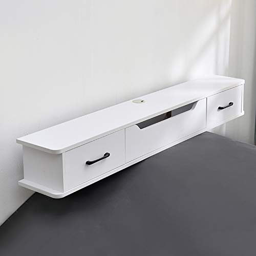 Schwebender TV-Standschrank mit Schubladen, Wandmontage, TV-Schrank mit Regal, schwebendes Regal, Hängeschrank für Set-Top-Box, Router, CD-DVD-Aufbewahrung, TV-Konsole, Media-Ständer, Regal/Holz