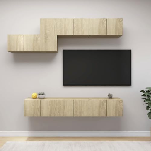 Lauuoeriau Furniture Item home 7-teiliges TV-Schrank-Set Sonoma Eiche Holz-Möbel