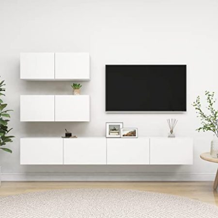 AJJHUUKI Entertainment Centers & TV-Ständer, 4-teiliges TV-Schrank-Set, Holz, Weiß