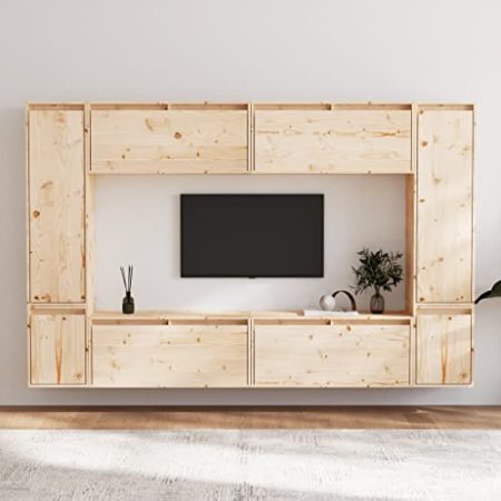 homiuse TV-Schränke 8 STK. Massivholz Kiefer TV Schrank Set Wohnzimmer MöBel Fernsehschrank Tv Lowboard HäNgend Wohnzimmerschrank HäNgeschrank Wohnzimmer MöBel Set Wandschränke Hängeschränke