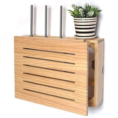 HUNTFF Router-Aufbewahrungsbox, Router-Aufbewahrungsbox, WLAN-Router-Halterung, schwimmend, wandmontiert, Regalhalterung für TV-Zubehör, WLAN-Router, TV-Box, Set Top Box/natur/39,5 x 23,5 x 9,5 cm