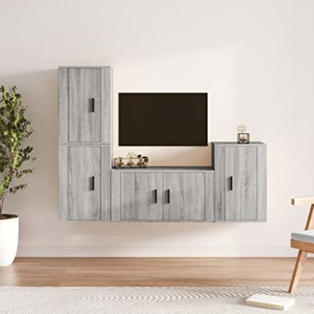 AUUIJKJF Home Outdoor Others4-teiliges TV-Schrank-Set, Grau, Sonoma, Holzwerkstoff